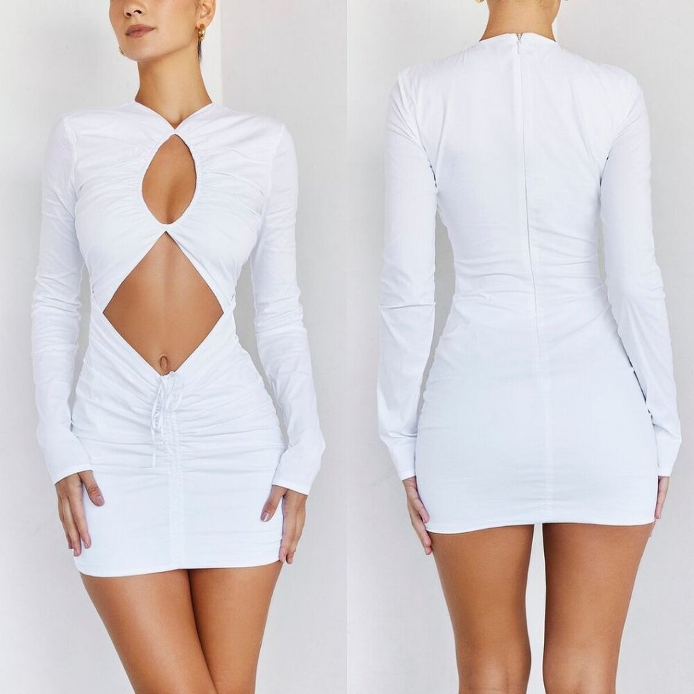 NWOT MISTRESS ROCKS Lovestruck White Cutout Mini Dress XS Cotton Sexy Clubwear